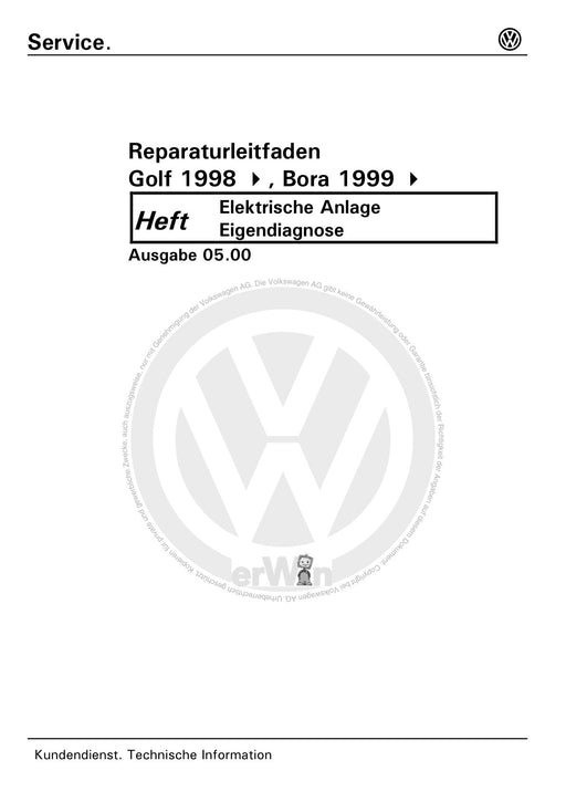 Golf IV (1998 - 2006) Golf-Golf Variant-Bora-Bora Variant Reparaturanleitung Elektrische Anlage Eigendiagnose