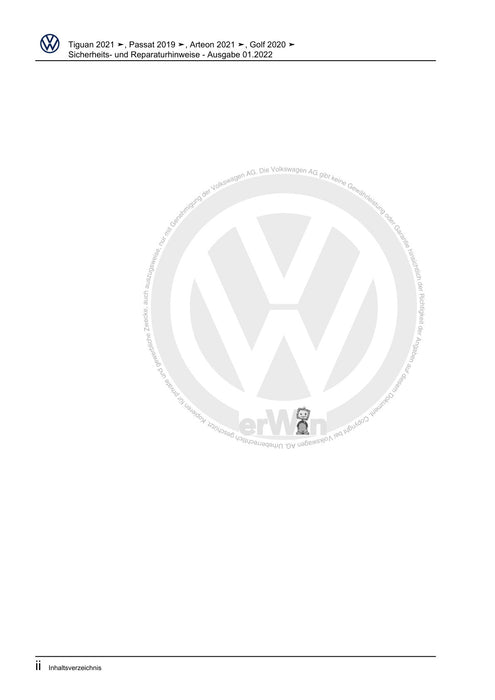 Passat (2019+) Reparaturanleitung Sicherheits- und Reparaturhinweise