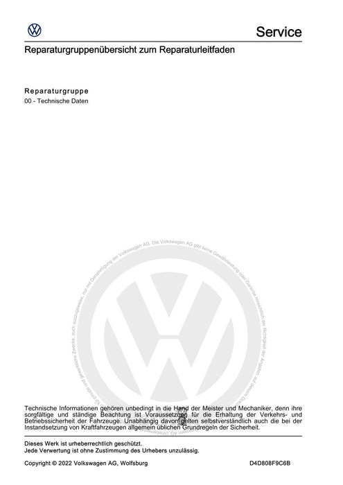 Tiguan (2008+) Reparaturanleitung Sicherheits- und Reparaturhinweise