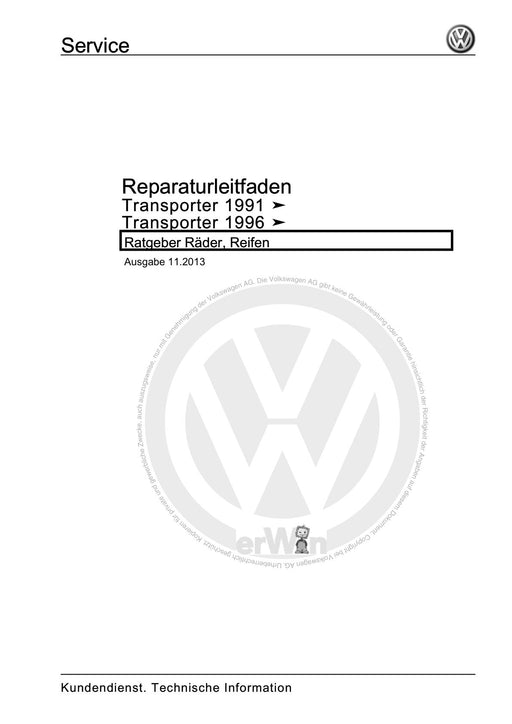 Transporter (1996 - 2003) Reparaturanleitung Ratgeber Räder, Reifen