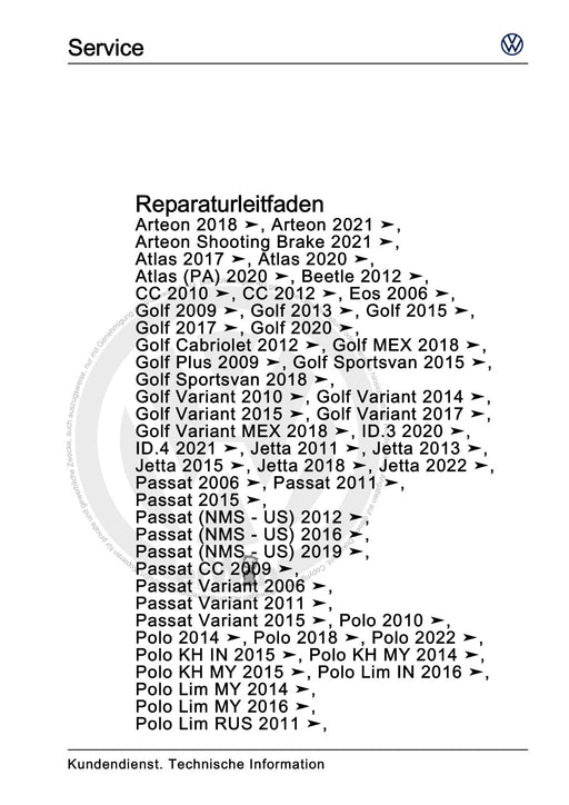 Scirocco (2008 - 2015) Reparaturanleitung Handbuch zur Suche und Diagnose von Geräuschen