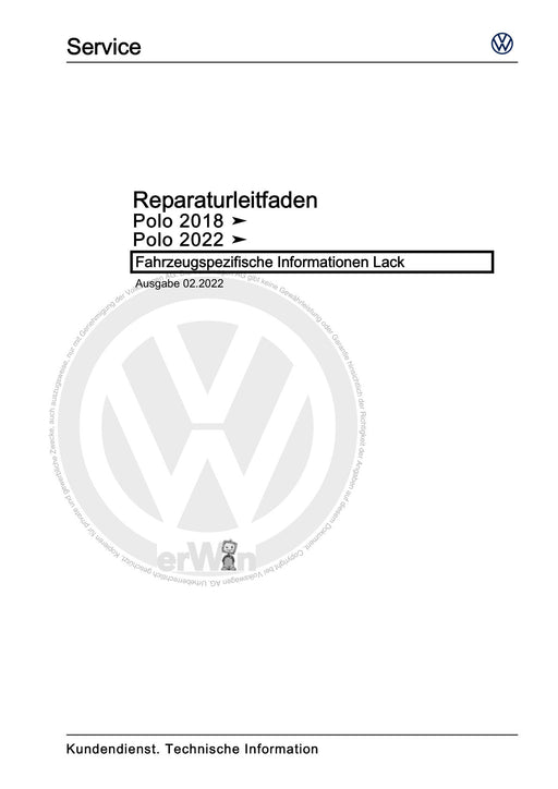 Polo 2018 - 2021 Reparaturanleitung Fahrzeugspezifische Informationen Lack