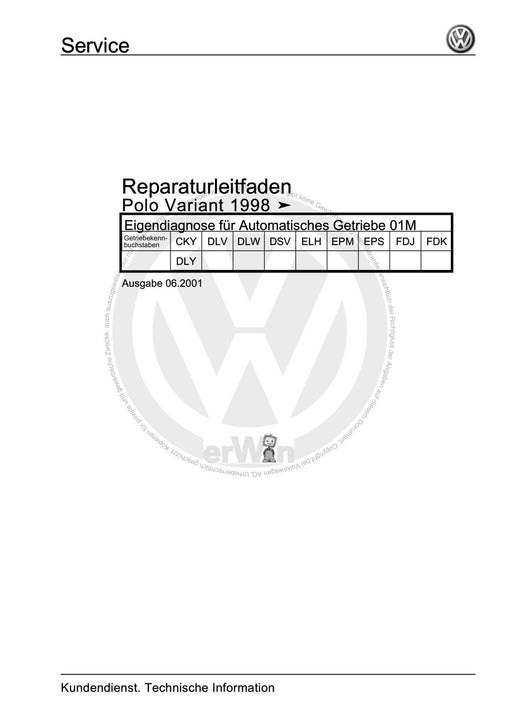 Polo (1995 - 2002) Polo Reparaturanleitung Eigendiagnose für Automatisches Getriebe 01M