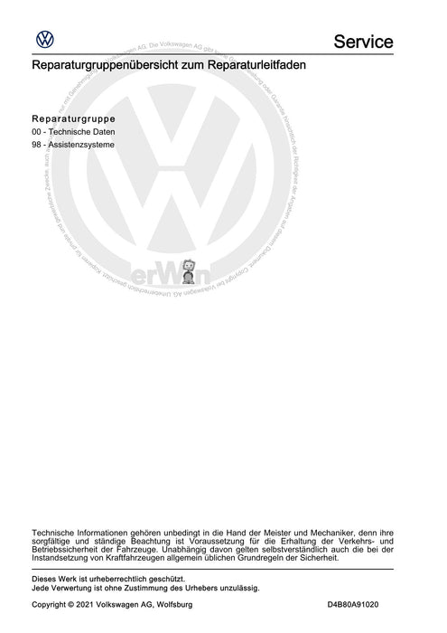 Arteon (2021+) Reparaturanleitung Fahr-Assistenzsysteme