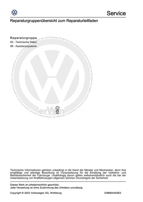 ID.3 (2020+) Reparaturanleitung Fahr-Assistenzsysteme