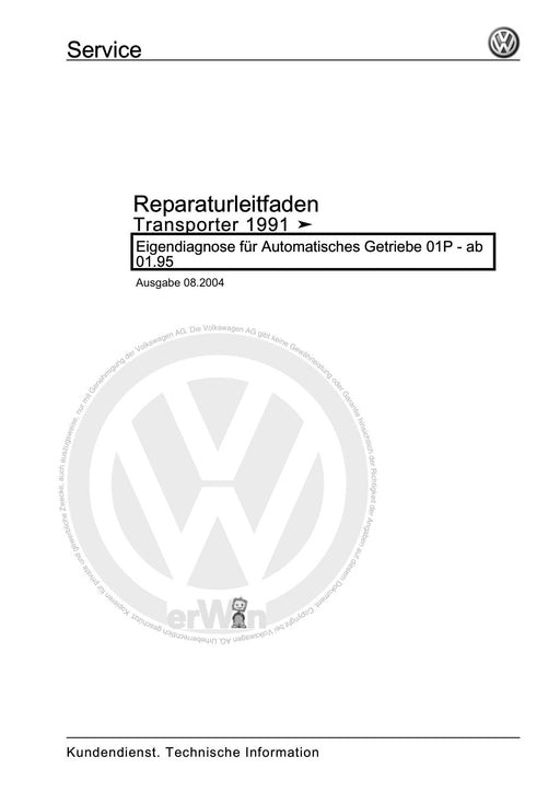 Transporter (1996 - 2003) Reparaturanleitung Eigendiagnose für Automatisches Getriebe 01P - ab 01.95