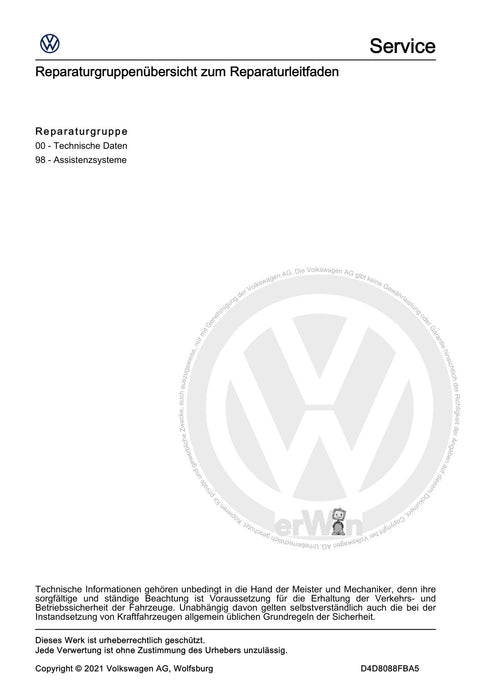 Polo 2022 Reparaturanleitung Fahr-Assistenzsysteme