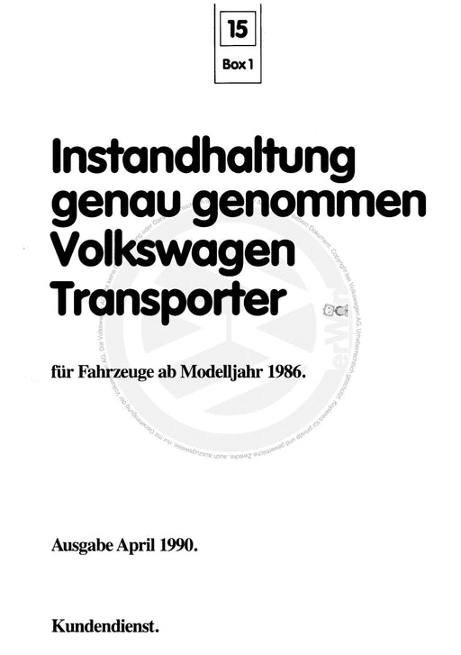 Typ 2 (1980 - 1992) Maintenance handbook (IGG) Heft 15+Volkswagen Transporter ab 1986