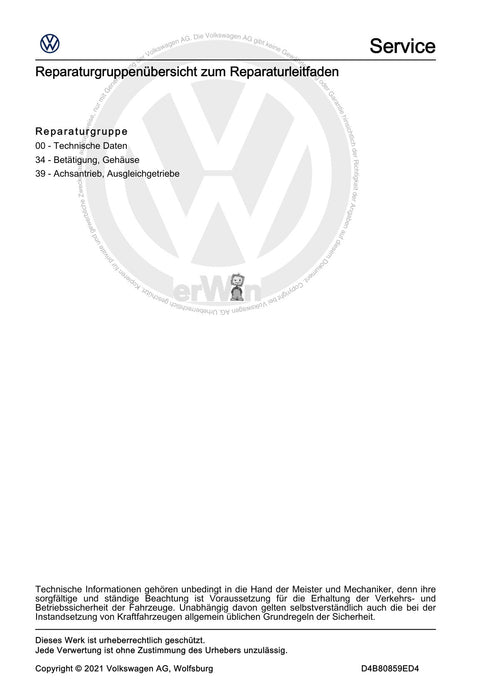Crafter (2017+) Reparaturanleitung 1 Gang-Getriebe 0MD