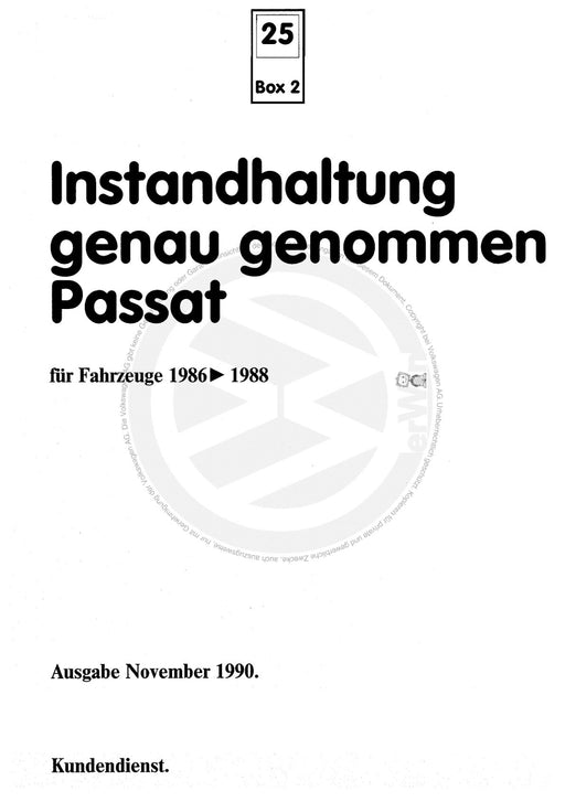 Passat (1982 - 1988) Passat-Santana Maintenance handbook (IGG) Heft 25+Passat 1986 bis 1988