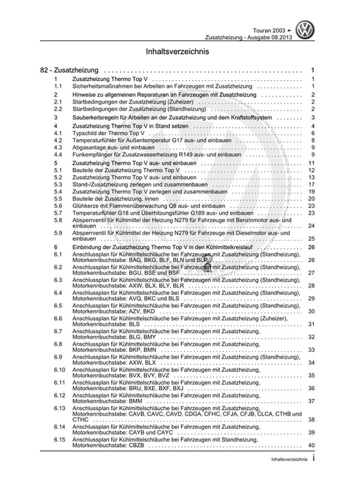 Touran (2003 - 2015) Reparaturanleitung Zusatzheizung