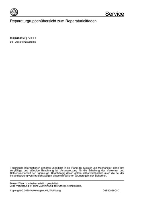 Touareg (2018+) Reparaturanleitung Fahr-Assistenzsysteme