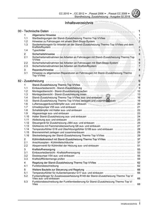 Passat CC (2009) Reparaturanleitung Standheizung, Zusatzheizung