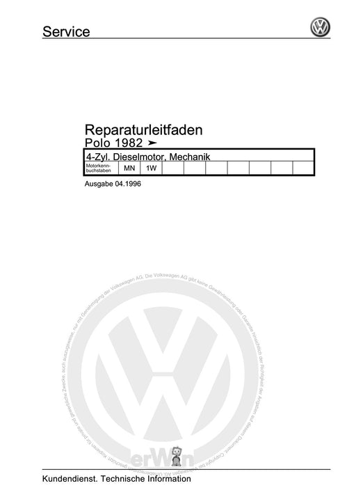 Polo (1981 - 1994) Polo-Coupe-Steilheck-Stufenheck Reparaturanleitung 4-Zyl. Dieselmotor, Mechanik