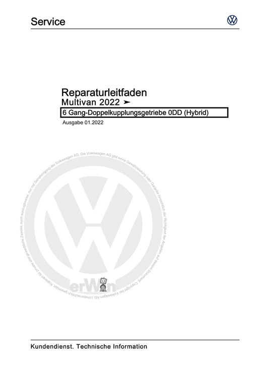 Transporter (2016+) Reparaturanleitung 6 Gang-Doppelkupplungsgetriebe 0DD (Hybrid)