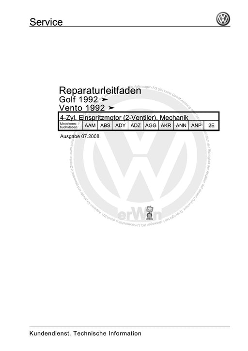 Golf Cabriolet (1994 - 2002) Reparaturanleitung 4-Zyl. Einspritzmotor (2-Ventiler), Mechanik