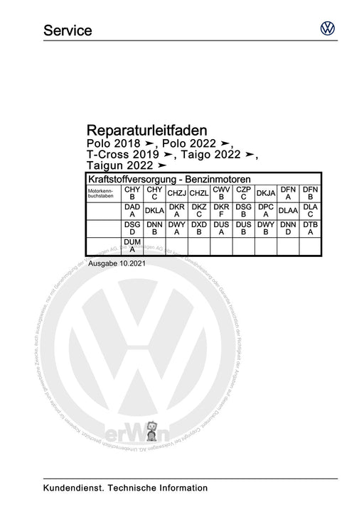 Polo 2022 Reparaturanleitung Kraftstoffversorgung - Benzinmotoren