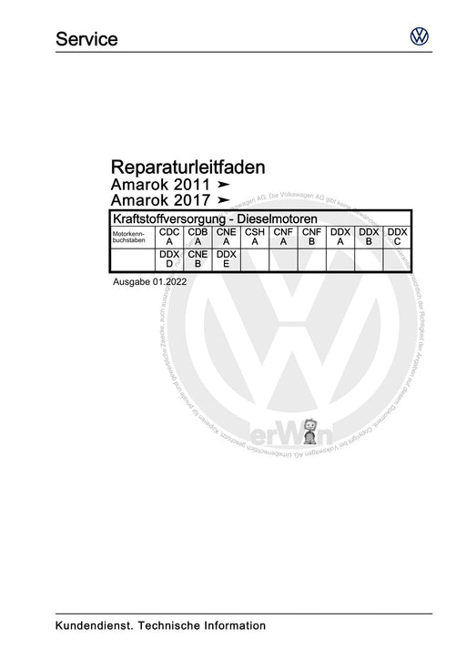 Amarok (2011+) Reparaturanleitung Kraftstoffversorgung - Dieselmotoren