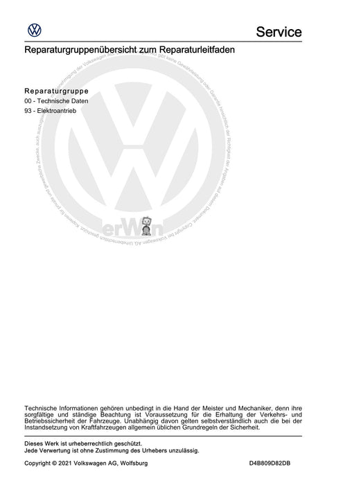 Transporter (2016+) Reparaturanleitung Hochvoltsystem - Allgemeine Informationen