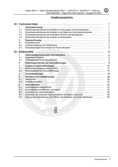 Transporter (2016+) Reparaturanleitung Hochvoltsystem - Allgemeine Informationen