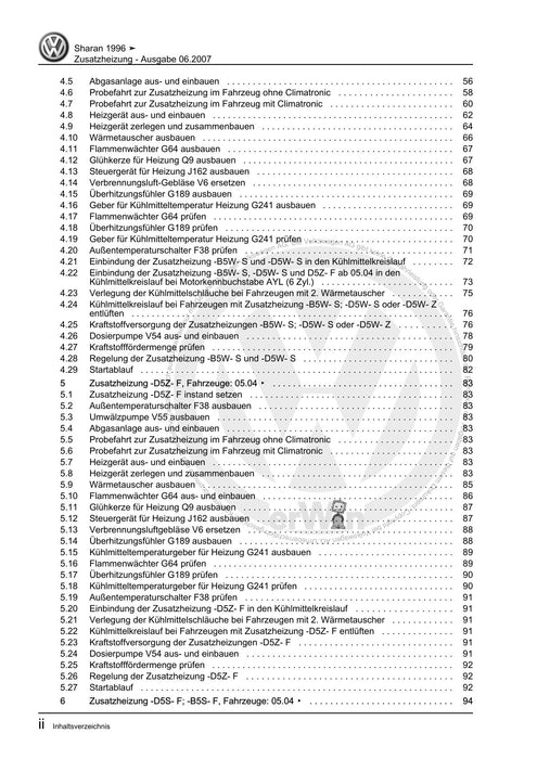 Sharan (1995 - 2010) Reparaturanleitung Zusatzheizung