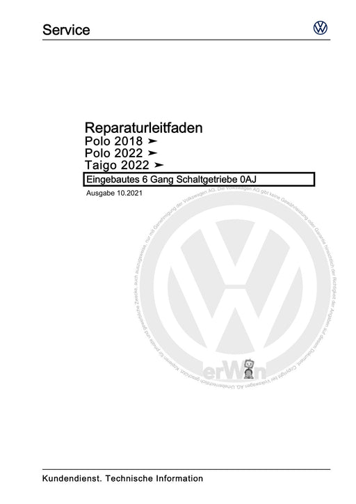 Polo 2018 - 2021 Reparaturanleitung Eingebautes 6 Gang Schaltgetriebe 0AJ