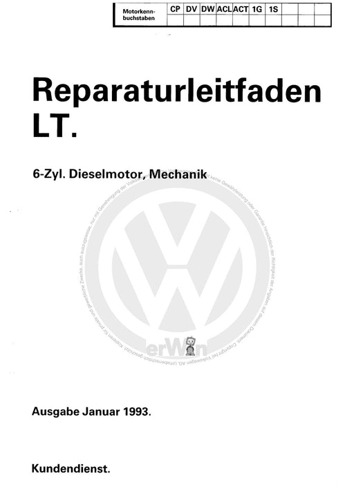 Typ 2 (1968 - 1979) Reparaturanleitung 6-Zylinder-Dieselmotor, Mechanik CP,DV,DW,ACL,ACT,1G,1S