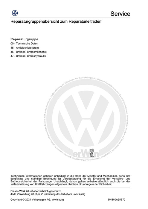 Caddy (2021+) Reparaturanleitung Bremsanlage
