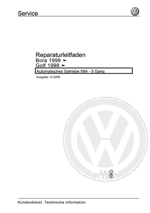 Golf IV (1998 - 2006) Golf-Golf Variant-Bora-Bora Variant Reparaturanleitung Automatisches Getriebe 09A - 5 Gang