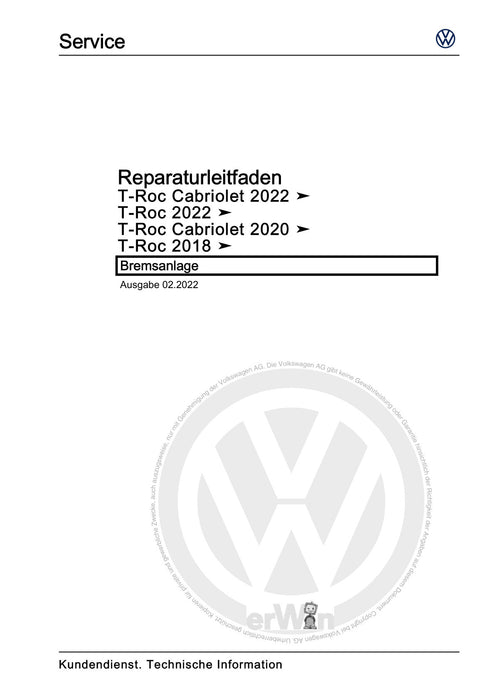 T-Roc (2018 - 2022) Reparaturanleitung Bremsanlage