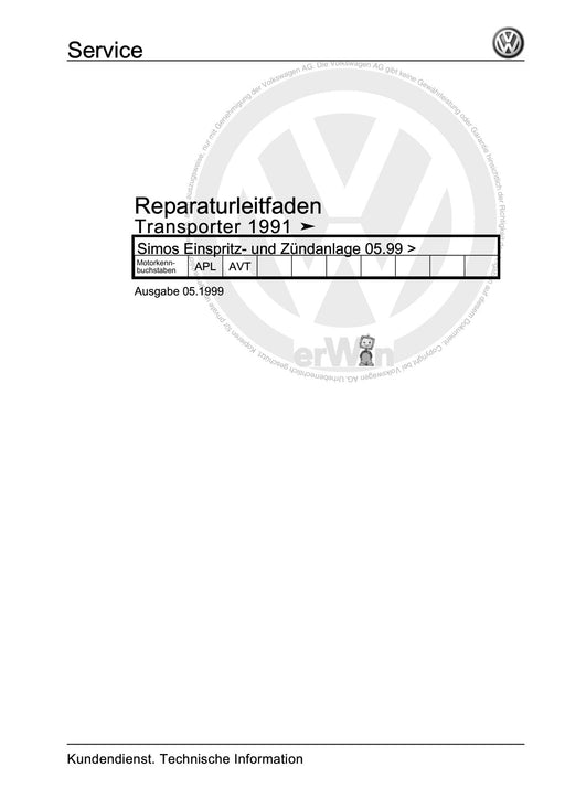 Transporter (1991 - 1996) Reparaturanleitung Simos Einspritz- und Zündanlage 05.99+