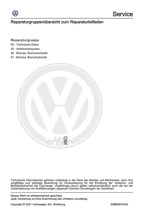 Passat (2019+) Reparaturanleitung Bremsanlage
