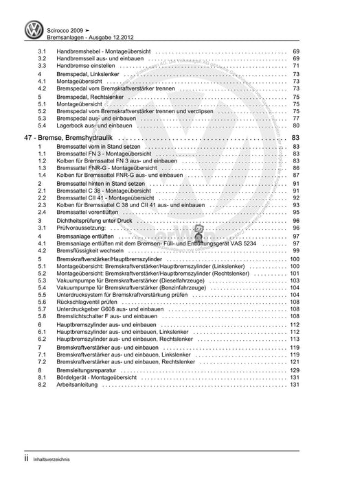 Scirocco (2008 - 2015) Reparaturanleitung Bremsanlagen