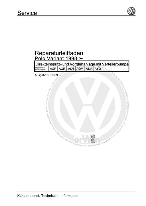 Polo (1995 - 2002) Polo Reparaturanleitung Direkteinspritz- und Vorglühanlage mit Verteilerpumpe