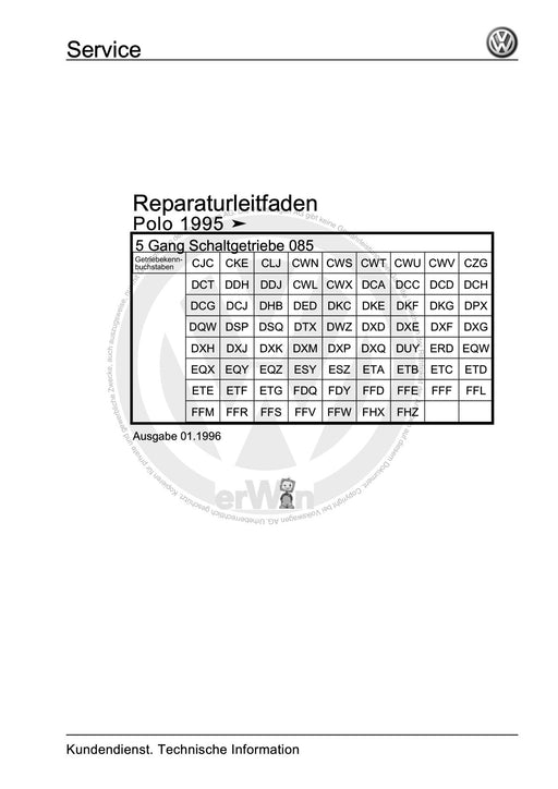 Polo (1995 - 2002) Polo Reparaturanleitung 5 Gang-Schaltgetriebe 085