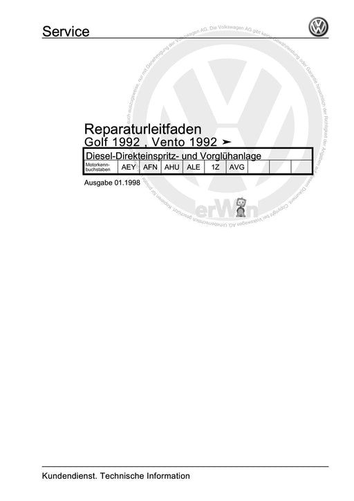 Golf Cabriolet (1994 - 2002) Reparaturanleitung Diesel-Direkteinspritz- und Vorglühanlage