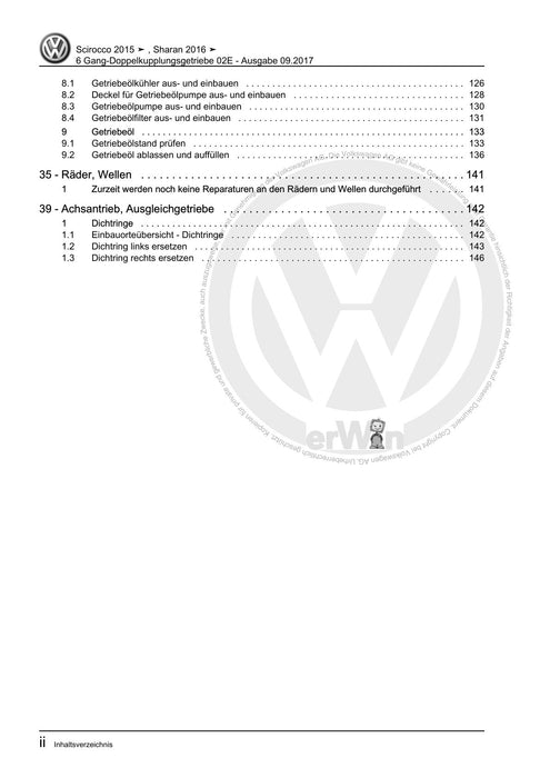 Sharan (2011+) Reparaturanleitung 6 Gang-Doppelkupplungsgetriebe 02E