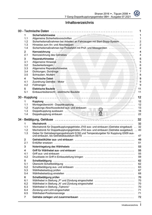 Sharan (2011+) Reparaturanleitung 7 Gang-Doppelkupplungsgetriebe 0BH