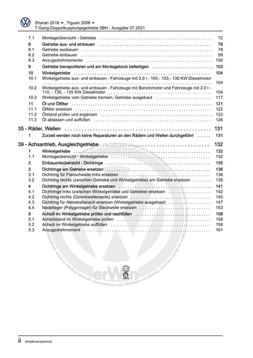 Sharan (2011+) Reparaturanleitung 7 Gang-Doppelkupplungsgetriebe 0BH