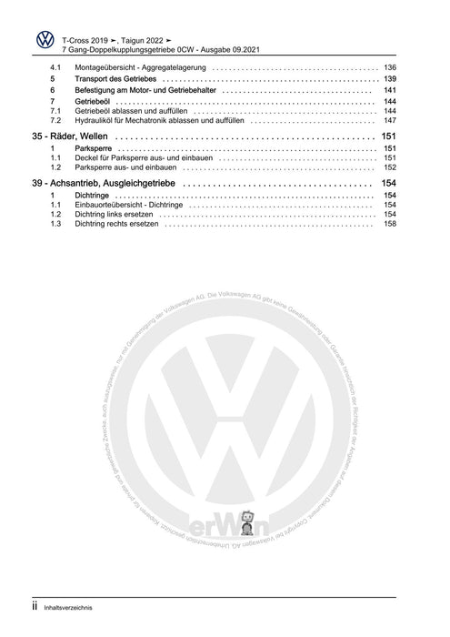 T-Cross (2019+) Reparaturanleitung 7 Gang-Doppelkupplungsgetriebe 0CW