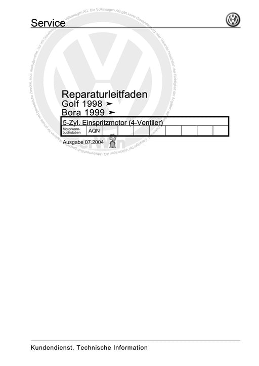 Golf IV (1998 - 2006) Golf-Golf Variant-Bora-Bora Variant Reparaturanleitung 5-Zyl. Einspritzmotor (4-Ventiler)