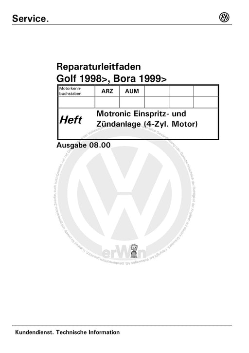 Golf IV (1998 - 2006) Golf-Golf Variant-Bora-Bora Variant Reparaturanleitung Motronic Einspritz- und Zündanlage (4-Zyl.-Motor) ARZ,AUM