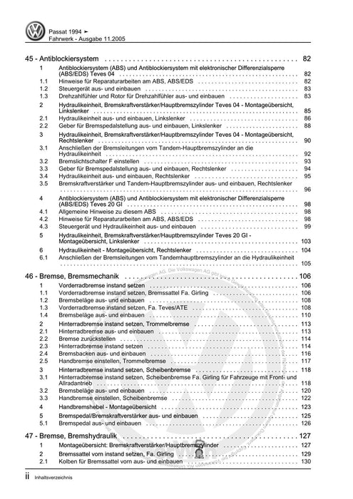Passat (1994 - 1997) Passat-Passat Variant Reparaturanleitung Fahrwerk