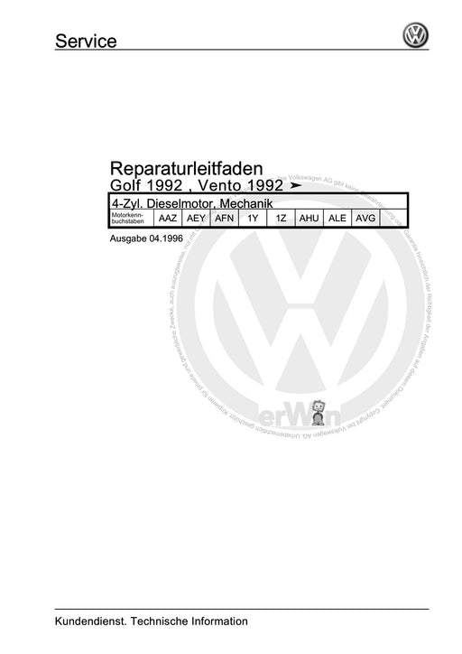 Golf III (1992 - 1999) Golf-Golf Variant-Vento Reparaturanleitung 4-Zyl. Dieselmotor, Mechanik