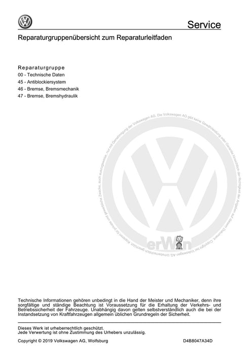 Arteon (2018 - 2020) Reparaturanleitung Bremsanlage