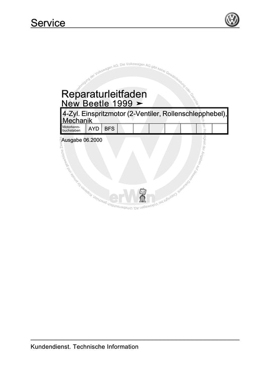 Beetle (1998 - 2010) New Beetle-Cabrio Reparaturanleitung 4-Zyl. Einspritzmotor (2-Ventiler, Rollenschlepphebel), Mechanik