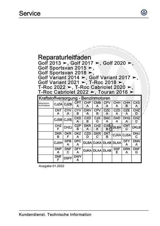 Golf VIII (2020+)+Golf-Variant-Sportsvan Reparaturanleitung Kraftstoffversorgung - Benzinmotoren