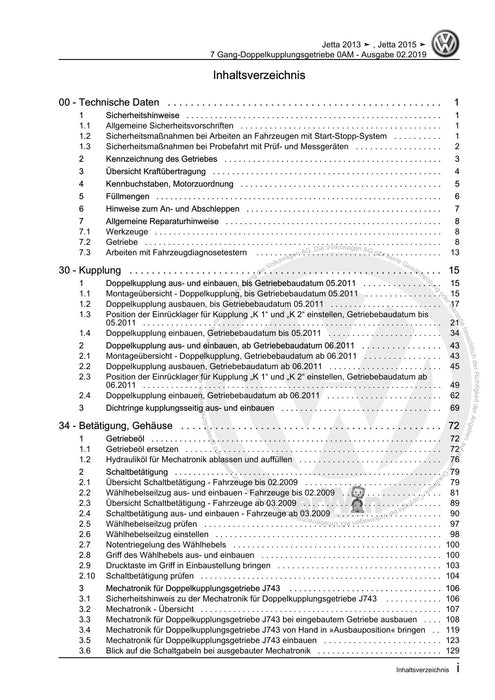 Jetta (2014+) Reparaturanleitung 7 Gang-Doppelkupplungsgetriebe 0AM
