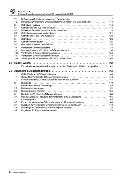Jetta (2014+) Reparaturanleitung 6 Gang-Doppelkupplungsgetriebe 0D9