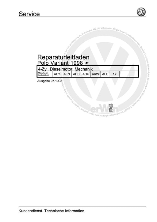 Polo (1995 - 2002) Polo Reparaturanleitung 4-Zyl. Dieselmotor, Mechanik